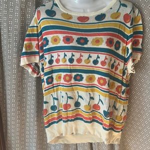 ModCloth bright Flowers and cherries cap sleeve sweater